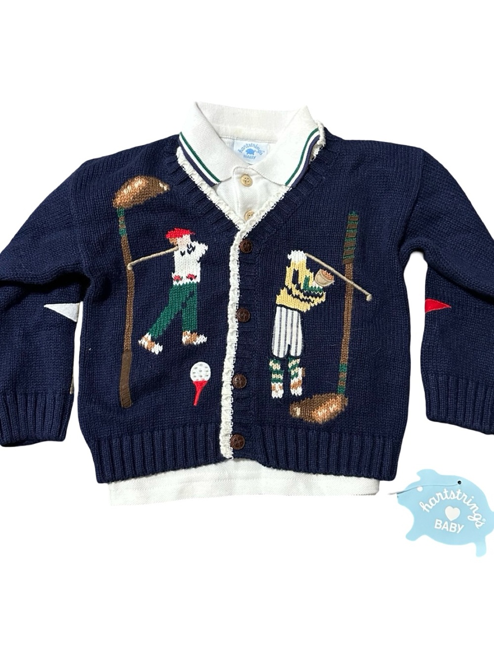 Hartstrings Vintage NWT Size 12 Mos Navy Blue Golf Knit Cardigan Sweater